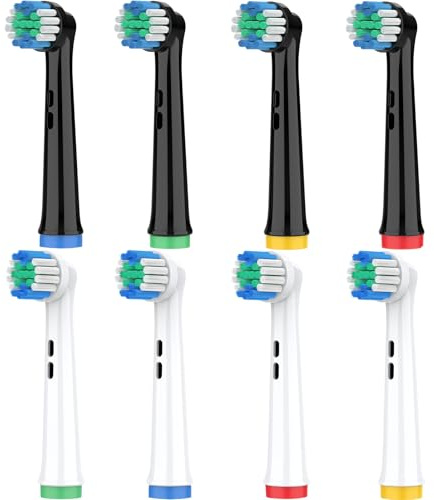Rebeool Testine compatibile con Braun Oral B Vitality Pro, Smart 4 4500, Pro 3 3500, Vitality 100, Genius X, Ricambi Testine per OralB Spazzolino Elettrico, 4 Nero+4 Bianco