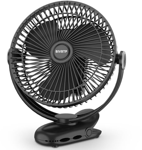 BIVBTP Rechargeable Portable Fan, 10000mAh Battery With Clip, 8 Inch for Stroller, Golf Carts, Strong Airflow USB for Office Desk, Outdoor Travel, Camping, Tent, RV, Treadmill, Pram
