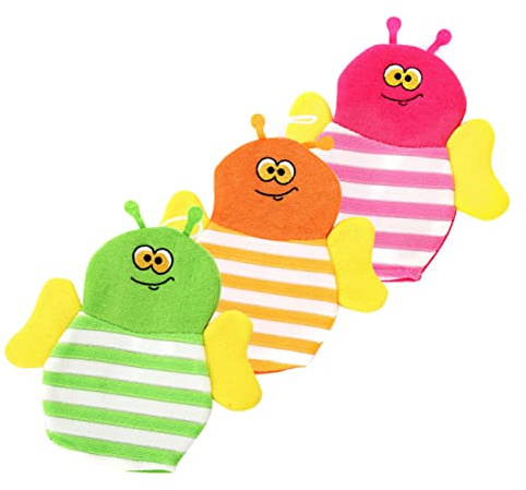 TOYANDONA 3 Stück-pack Badehandschuhe mit Tiermotiv aus Polyester und Baumwolle Langlebig und Tiefenreinigend für Sanfte Kinderbadewannenwäsche und Babyschwamm Baden