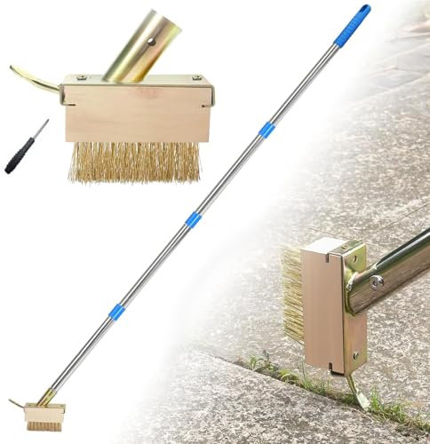 Weed Brush, 63 Strecheble Long Handle Patio Weed Remover Tool Stainless Steel Weed Brush For Block Paving Grout Deck Paver Walkway Driveway