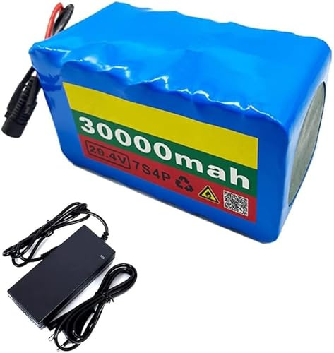 Batería E-Bike 24V 30Ah 7S4P Bicicleta Eléctrica Batería de Ion Litio para 50W-500W Motor Bicicleta Eléctrica Scooter con 20A BMS y Cargador