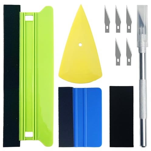 Xerteam 10Pcs Car Vinyl Wrap Tools, Wallpaper Smoother Tool with 2 Felt Squeeges and 1 Contour Squeegee, Vinyl Wrap Kit with Aluminum Trimmer, Window Tint Kit for Film Wrapping
