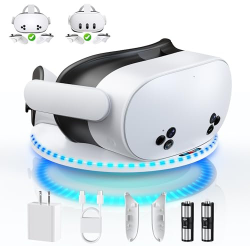 Charging Dock for Meta Quest 3/3S, 30W Fast Charging Station for Oculus Quest 3S/3, VR Accessories with RGB Light, Magnetic Charging Stand for Headset/Controllers with 2 Rechargeable Batteries