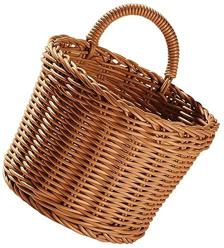 GAROZATION Kitchen Storage Hanging Basket Woven Wall Basket for Garlic and Onions Brown Cylindrical Design for Kitchen Wall Organization