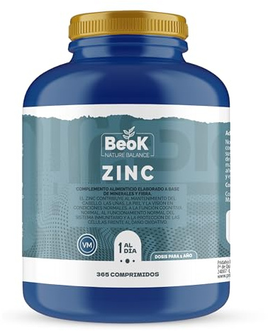 BEOK Zinc 365 Comprimidos – Gluconato de Zinc 10 mg – Suplemento para el Sistema Inmunitario Pelo, Piel y Uñas – Suministro para 1 Año