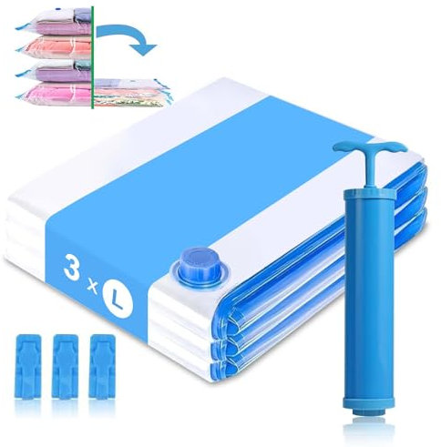 Bestash SacchettiSottovuoto Buste Sottovuoto per Viaggio, Addensato, Vestiti/Piumoni con Pompa, Coperte, Piumino, Cuscini, Trapunte, 3 Pezzi 60*80cm