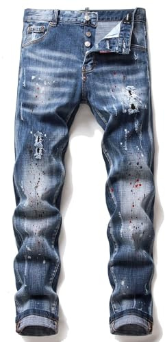 Kdtoll Vaqueros Hombre Slim Fit Rasgados - Pantalones Vaqueros de Denim Elásticos con Roturas y Diseño de Aerosol, Moda Casual Y2K para Todas Las Ocasiones