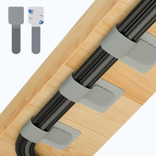 Abnii 50 PCS Under Desk Cable Management, Self Adhesive Cable Tidy Clips Straps, Sticky-Back Hook and Loop Cable Ties Cord Organizer, Wire Organizer for TV PC Laptop Ethernet Desktop, Grey, Small
