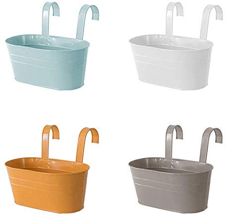 Lot de 4 pots de fleurs muraux avec double crochet amovible, en métal, pour balustrade, clôture, balcon, jardin