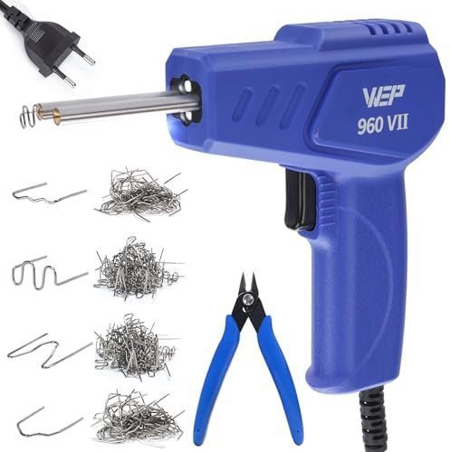 WEP 960-VII Kit Saldatore per Plastica con Impugnatura Ergonomica e Luci LED con 350 Punti di Riferimento Saldatrice per Plastica paraurti auto, Riparazione Serbatoio Gas Plastica (EU Plug)