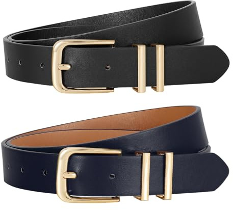 JasGood 2 Stück Damen Ledergürtel für Jeans Mode Leder Taille Gürtel mit Goldschnalle Damen Gürtel für Hosen Kleide