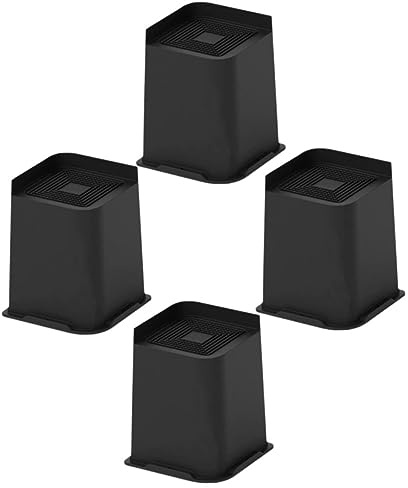 JEWEDECO 4pcs 6-inch L-shaped Bed Risers Anti-slip Rubber Strips Heavy Duty Furniture Risers for Sofa Chair and Table Legs Black Non-slip Bed Leg Pads for Raising Height and Desk Elevation