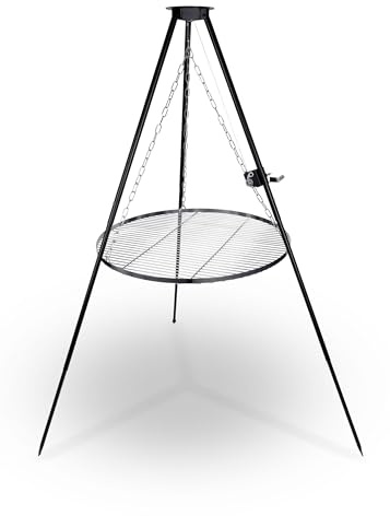 Berdsen Swivel Grill Tripod 80 cm Grill Grate Fire Pit Rustproof Height Adjustable Steel Powder Coated Black