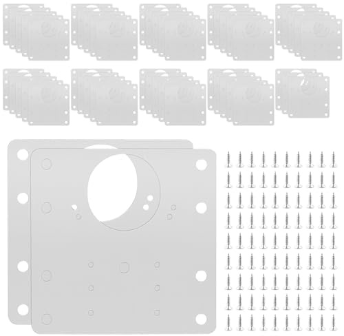 FUNSUEI 50 Stück Schrankscharnier Reparaturplatte Set, 9 x 9cm Edelstahl Silber Türband Reparaturset mit 200 Schrauben, Ausgerissenes Scharnier Reparieren für Schranktüren