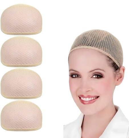 Wig Caps to Hold Wig in Place 4 PCS Hair Net for Wigs Caps Mesh for Long Short Thick Hair Women Men Wigs Mesh Net with Elastic (Nude, One Size)