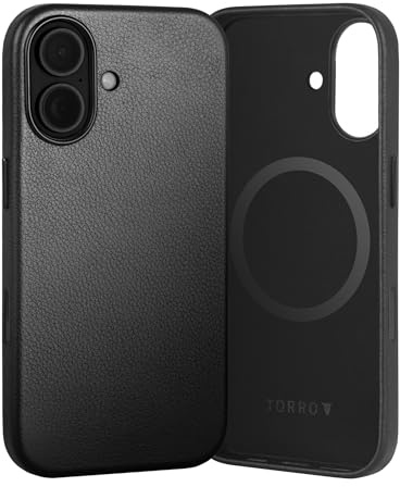 TORRO Hülle Leder Kompatibel mit iPhone 17 6.3 2025 - Echt Lederhülle MagSafe-kompatible Schlanke Bumper Hülle (Schwarz)