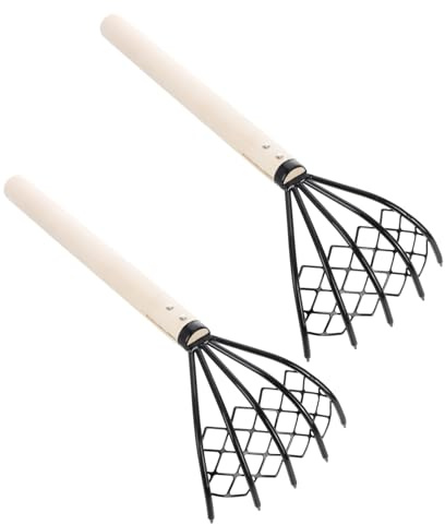 DECOMELODY Rastrello Da Spiaggia in Metallo a 5 Denti, Set 2 Pezzi Con Manico in Legno Ergonomico, Attrezzo Manuale Per Raccogliere Ostriche, Vongole e Frutti Di Mare Sulla Battigia