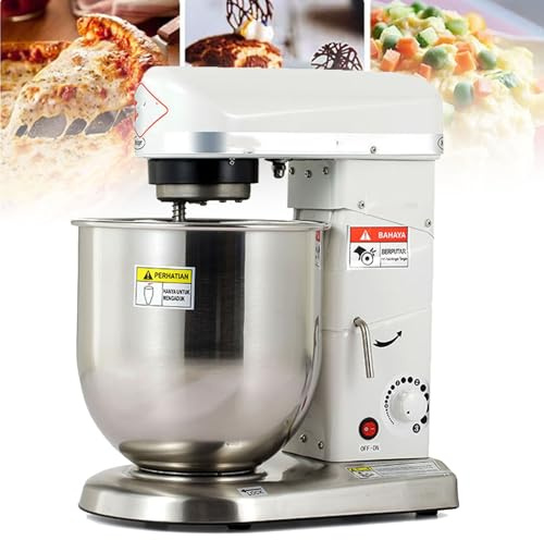 YXYLJOZ Robot pâtissier électrique avec cuve en Acier Inoxydable, 3 Vitesses, tête inclinable, Crochet pétrisseur, Fouet, Batteur, pour la pâtisserie et la Pizza (White)