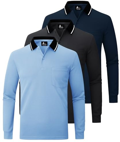 JACKETOWN 3 Pack Mens Polo Shirts Long Sleeve Breathable Work Polo Shirts Adult Casual Multipack Golf T Shirt with Pocket