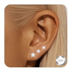 Diorra Silver Earrings for Women, 925 Sterling Silver Stud Hoop Earring Stacks Hypoallergenic Cartilage Tragus Small Earrings Set for for Multiple Piercing(3 Pairs)