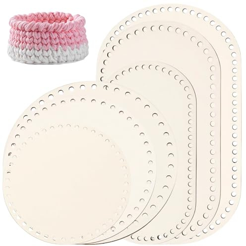 RQcMid Korbboden Zum häkeln, Holzböden Für Häkelkörbe, 6 Stück Set Mit Natürlichem Holz, Korb Flechten Set, Textilgarn Zum Für Körbe, Taschenboden Zum Häkeln, Garn Für körbe Häkeln