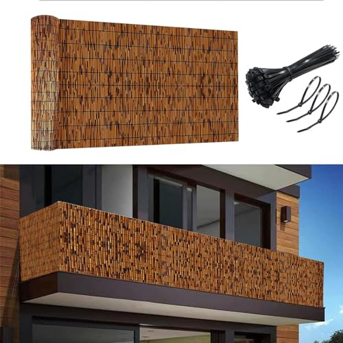 Outdoor Bamboo Fence Enclosure - Natural Brown Bamboo for Patio Balcony Above Ground Pool - 183x900CM (6.0x30FT) - Ideal for Apartment Fencing