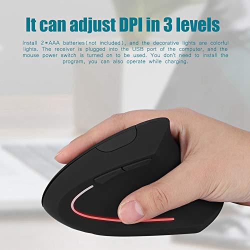 Aumotop Ratón óptico Ergonómico Vertical para Zurdos, Inalámbrico de 2,4 GHz con Luces de Colores, dpi Ajustable, 6 Botones, Plug and Play, Caja Almacenamiento Fácil Transportar para Zurdos [Gamers]