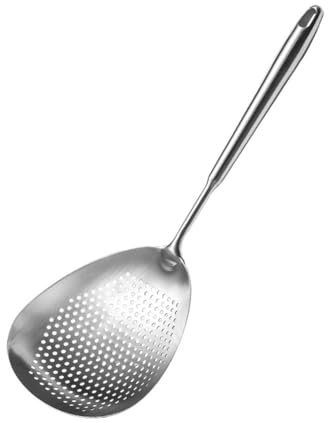 Homeponnew Schiumarola professionale da cucina in acciaio inox, cucchiaio scanalato per friggere, sbollentare e filtrare olio, paletta grande capacità con manico cavo, 41 cm