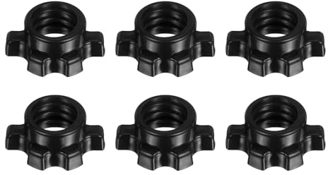 YELARXI Dumbbell Collars, Barbell Spin Lock Hex Nuts Anti Slip Weight Clip 1 & 6 Pack & Plastic & Black - Fitting for (1 Standard Barbell - Dumbbell - Weight Lifting)