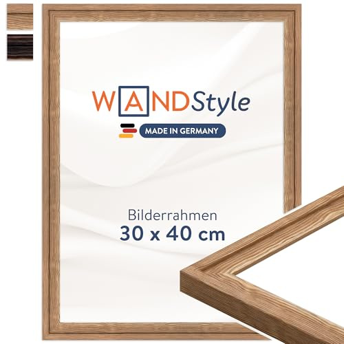 WANDStyle Bilderrahmen 30x40 Eiche, rustikaler Bilderrahmen Holz 30x40 cm | Hochwertiger Holzbilderrahmen, Posterrahmen zum Aufhängen, Rahmen 40x30 cm, Fotorahmen H025 - Made in Germany