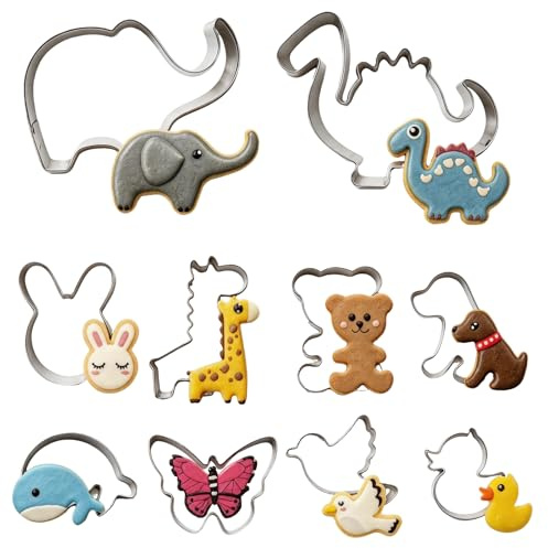 Terilamy 10 Pcs Animal Cookie Cutters, Food Grade Stainless Steel Biscuit Cutters for Children, BPA Free Reusable Sandwich Shapes for Birthday Party Easter Christmas DIY Cake Decoration