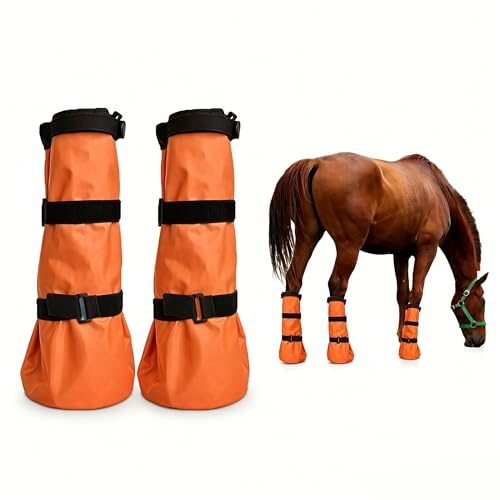 Huicare 2 Stück Hufeinweichstiefel für Hufprobleme, Kühlgamaschen Pferd, Behandlungsschuh Pferdehufe, Pferdehufumwickelte Stiefel, zur Hufverletzung Strahlfäule, Bakteriellen Infektionen (Orange)