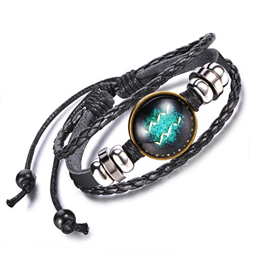 Feilok Elegant 12 Sternbild Unisex Verstellbar Armbänder Armband Legierung Leder Beads Seil Armkette Armreif, Farbe: Schwarz und Blau