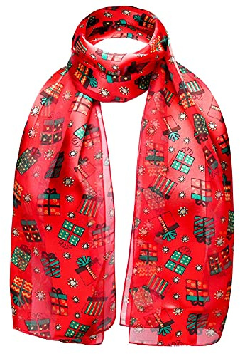 Basic Sense Weihnachtsschal, seidiger Satin-Halstuch, Geschenk - Rot, One size