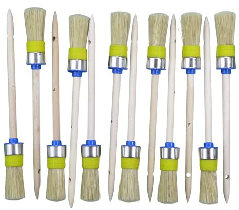 ROTIX - 93622 Lot de 12 pinceaux ronds de 25 mm de diamètre - Taille 4 - Pinceaux ronds - Poils clairs.