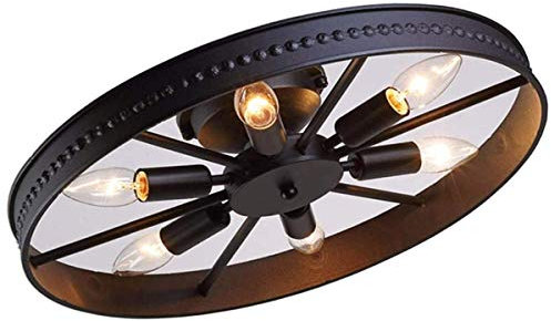 H.W.S Vintage Deckenleuchte Schwarz Deckenlampe Runde Retro Schlafzimmer Wohnzimmer Antik Industry Design luster Kreative Decorative E14 Deckenstrahler Eisen 40W Lampeschirm Bar Cafe Ø46cm