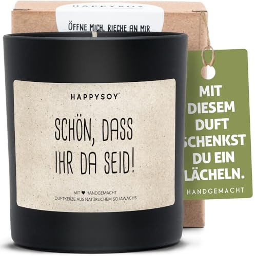 Schön dass ihr da seid Duftkerze im Glas mit Spruch aus Soja - natürlich handgemacht nachhaltig - personalisiertes Gastgeschenk Hochzeit für Gäste Dankeschön Danke sagen - liebevolle Erinnerung