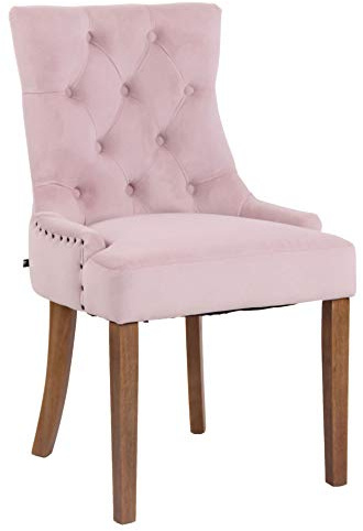 CLP Esszimmerstuhl Aberdeen Mit Hochwertiger Polsterung Und Samtbezug I Polsterstuhl Mit Gestell Aus Kautschukholz I Sitzhöhe Von 50 cm Farbe pink Gestell Farbe antik-hell