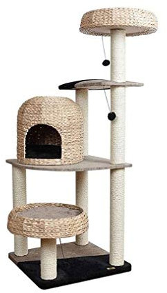 SMSOM 60,2 Zoll Multi-Level-Katzenbaumwohnmöbel mit Sisal-überdachten Kratzpfosten, Eigentumswohnungen, 2-Barschen, für Kätzchen, Katzen und Haustiere