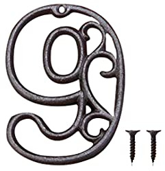 Zayookey house number Hausnummer aus Gusseisen 11,5 cm Metall Hausnummern aus Rustikalem für Cafés, Bars, Restaurants, Haus, Straße, Tür, Briefkasten (Nummer 9)