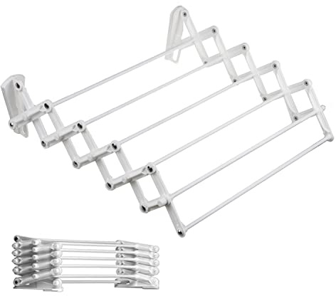 ABJ Wandwäschetrockner Teleskop Wäschetrockner für die Wand Akkordeon Trockenständer Wandmontage (70cm, Weiß)