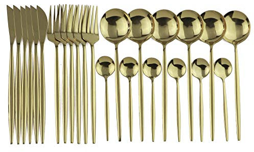 24 stücke Gold Geschirr Set 18/10 Edelstahlbesteck Set Gabelmesser Löffel Geschirr Set Flatware Set Silberwaren Set essgeschirr (Color : 24pcs Champagne Gold)