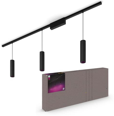 PHILIPS Hue Perifo Railverlichting Plafond - 3 Hanglampen - Basisset - Duurzame LED Verlichting - Wit en Gekleurd Licht - Dimbaar - Verbind met Bluetooth of Hue Bridge - Zwart