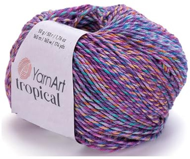 YarnArt Jeans Tropiskt sportgarn – 55% bomull, 45% PAC – Flerfärgat stickat & virkat garn – 50 g (174 yds) | Mjukt, hållbart och lätt | Perfekt för Amigurumi, kläder och tillbehör (622)