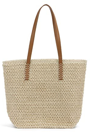EVEOUT Stroh Schultertaschen Strandtasche für Damen Große Sommer gewebte Handtasche Henkeltaschen Shopper Böhmen für Urlaub