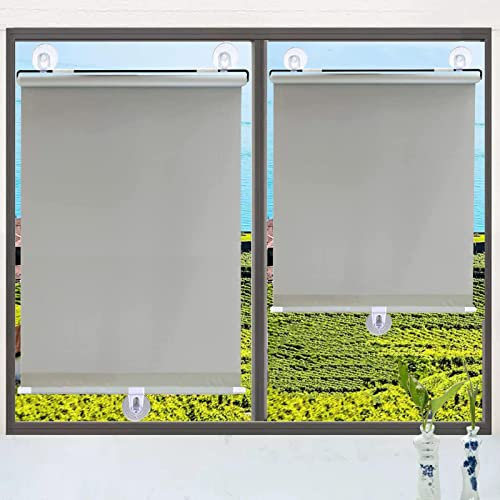 Suction cup roller blinds,no-drill roller blinds,portable balcony curtains,thermal insulation and sun protection,temporary blinds for windows and doors,many sizes,Grey-60x125cm/24x49in