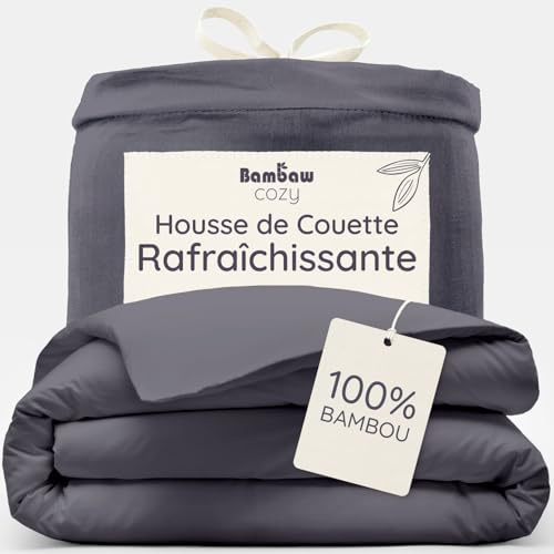 Bambaw Bettwäsche Bambus 155x220 cm, atmungsaktiver und kühlender Bettbezug, hautfreundliche Anti Allergie Bettwäsche aus 100% Bambusfasern, Deckenbezug weich (Anthrazit)