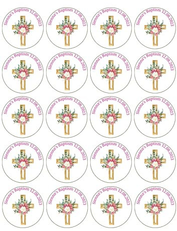 edible 20 x Christening/Baptism Personalised cupcake toppers UNCUT pink - Naming ceremony/Communion etc (wafer paper)
