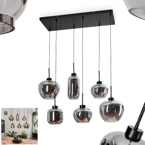 HOFSTEIN Hängeleuchte Talok, 6-flammige Hängelampe aus Metall/Glas in Schwarz/Rauchfarben, moderne Leuchte im Retro/Vintage-Design, Höhe max. 117 cm, E27, Esszimmer, Küche, Wohnzimmer