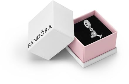 PANDORA Moments, Pavé Cocktail Glass Dangle Charm | Sterling Silver Cocktail Glass Dangle Charm Encrusted With Clear Cubic Zirconia, Celebration Charm for Women